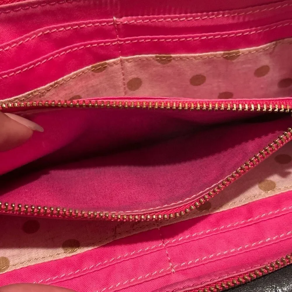 Frame Work Black Leather Long Wallet Hot Pink Contrast Stitch Accent Y2K Style